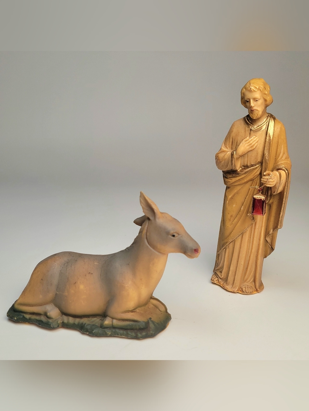 Vtg ART Plastics Nativity Joseph with Lantern and Donkey 5" - 2 Pieces #790